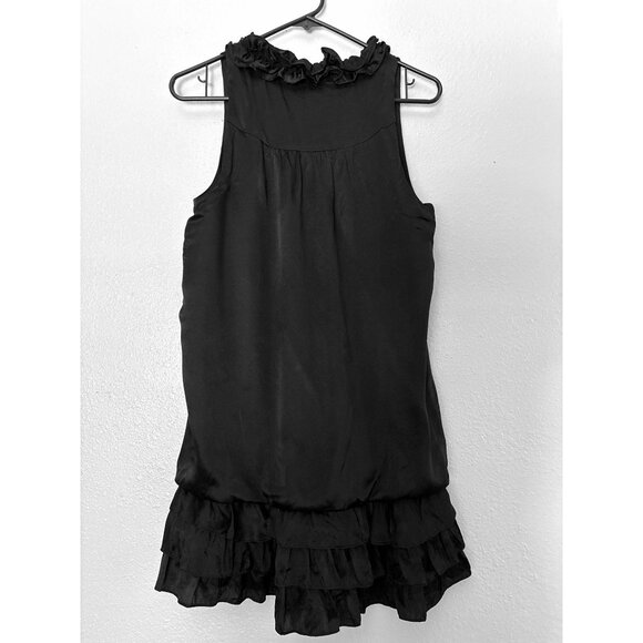 Trinity Black Silk Sleeveless Ruffled Tunic Top Size S - Picture 2 of 5